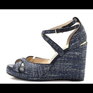 Jimmy choo alanah wedge sz 38 blue tweed wedges